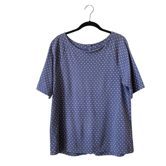 LL Bean Polka Dot Top Women’s Size L Blue White Cotton Button Back Short Sleeve - Picture 2 of 6